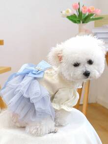PETCIRCLE 1 pieza Vestido para mascotas, Ropa para perro/gato, Falda de princesa de hielo nueva y delgada para primavera/verano - Azul - Ver 3