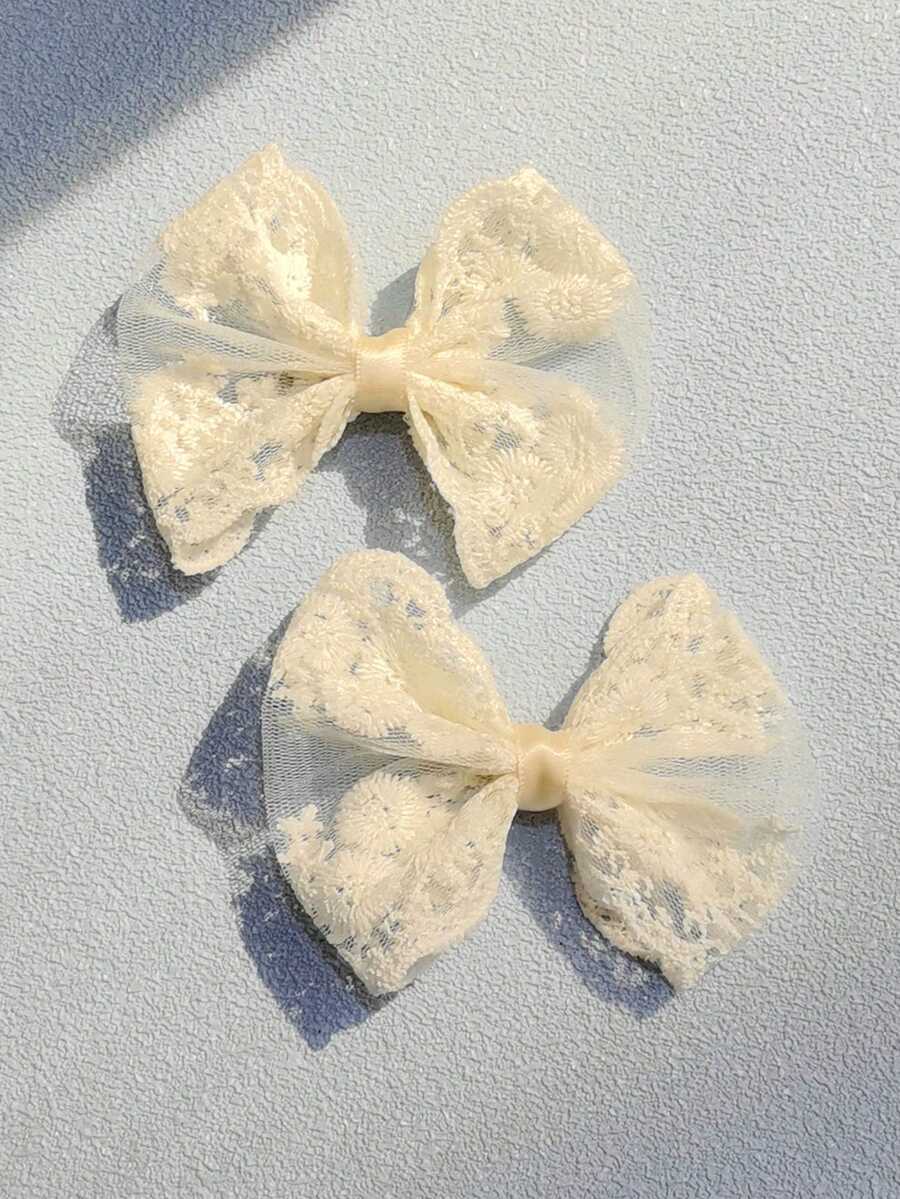 2pcs Elegant White Lace Bow Hair Clips, Suitable For Women's Daily Wear - Multicolor - View 1