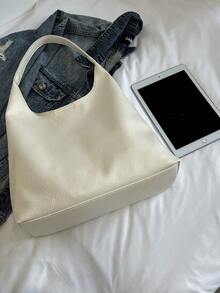 2025 New Solid Color Fashionable Commuter Tote Bag, Minimalist Niche Design Underarm Bag, Stylish Large Capacity Shoulder Bag - White - View 9