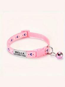 1pc Customized Cat Collar, Cute Pet Cat Collar With Engraved Pet Name Pendant, Perfect Gift For Pets - Multicolor - View 9