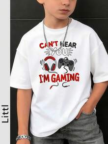 男童休闲印花圆领短袖T恤，夏季上衣 - 白色 - 查看 1