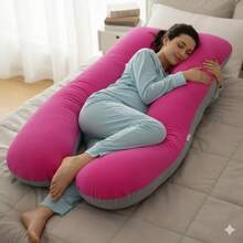 Almohada de Embarazo y Lactancia Fucsia con Gris  Máximo Descanso para Mamá y Bebé - Fuscia con Gris - Ver 1