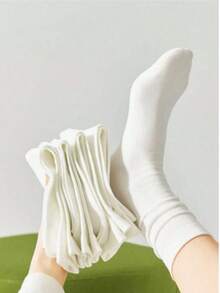 1/3/5/10/20 Pairs Women's Solid Color Wide Opening Comfortable Minimalist Style Postpartum Socks Moisture-Wicking Breathable Mid-Calf Socks - White - View 3
