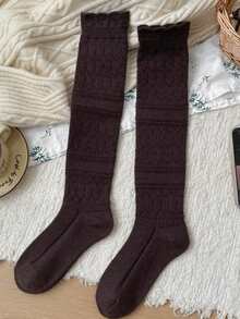 1双白色蕾丝边镂空芭蕾舞风格过膝袜，适合搭配女靴穿着 - 彩色 - 查看 6