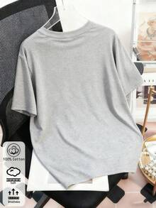 100%棉女式T卹，KATSEYE圖案T卹，春夏 四季 新款運動女裝，時尚柔軟透氣女式短袖上衣 - 灰色 - 查看 4