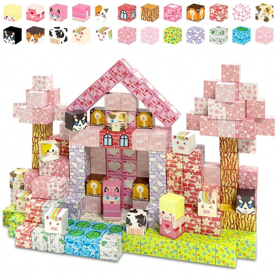Herzförmige Ranch Magnetblöcke (80-280 Stücke), ideales Festivalgeschenk für Kinder ab 3 Jahren, rosa, in süßen Mehrfachgrößen erhältlich, süßes Spielzeug zum Bauen von Ranch-Szenen und Rollenspiel mit Tieren - Verschiedenfarbig - Übersicht 1