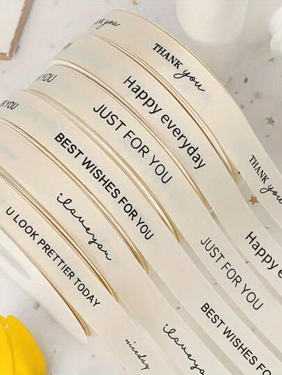 1条装饰丝带，可定制文字，2厘米宽，适用于DIY手工、蝴蝶结制作、婚礼装饰、礼品包装、派对装饰、生日礼品包装等。