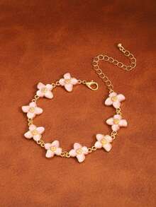 1pc Energetic Girl Pink Flower Bracelet, Ins Mori Style Versatile Daily Jewelry - Multicolor - View 4