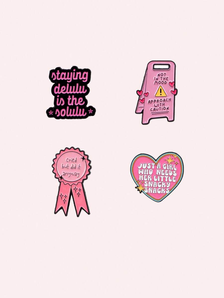 1 pieza Broche de corazón rosa con cita de estilo callejero lindo - Insignia encantadora para mochila y accesorios de vestir - Pasador para ropa, bolso, mochila, accesorios escolares, oficina, camisas, chaquetas, joyería - Multicolor - Ver 1