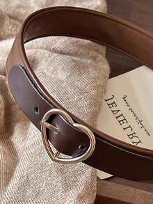 1pc Brown Leather Headband With Heart-Shaped Leather Buckle, Versatile Hair Accessory - Brown - View 2