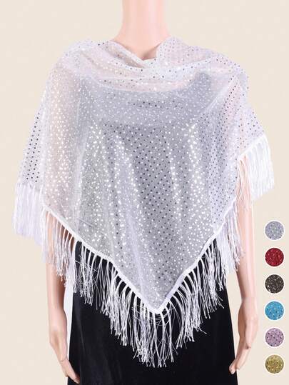 1pc New Pure Color Sequin Triangular Scarf Shawl, Thin Style For Women In Spring And Autumn, Suitable For Outer Wear, Evening Dress, Elegant And Fashionable Shawl For Banquets, And A Choice For Holiday Gifts