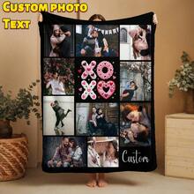 1Pc Personalized Picture Collage Blanket With Text, Customized With 6 Photos For Birthday, Anniversary, Wedding, Halloween Or Christmas, Romantic Gift For Boyfriend Or Girlfriend - Multicolor - View 17