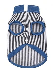 1pc Pet Breathable Striped Cute Cartoon Denim Jacket - Multicolor - View 5