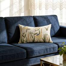 1 pieza Funda de almohada decorativa de 12x20 pulgadas con bordado en lienzo, diseño de flores silvestres lindas para sofá, cama, decoración del hogar (no incluye la almohada interior) - Verde Pastel - Ver 2