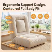Single Foldable Lazy Sofa Tatami Chair Adjustable Backrest Padded Floor Chair Beige Soft Comfy Floor Seat For Balcony Bay Window Bedroom Bed Living Room Reading Gaming Relaxing - Nhung màu be thân thiện với da - Xem 5