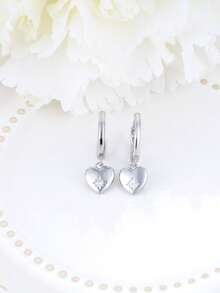 Bông tai bạc 925, bông tai tối giản, bông tai nhỏ nhắn, bông tai mặt dây chuyền hình trái tim, bông tai đính đá Cubic Zirconia, bông tai dạng vòng, thích hợp để đeo hàng ngày, quà tặng sinh nhật. - Bạc - Xem 3