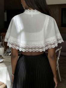 Y2k Cloak Shawl Top Women Tie Up Lace Pactwork Gothic Lolita Cloak Cape Wraps Top For Party - 白色 - 查看 7