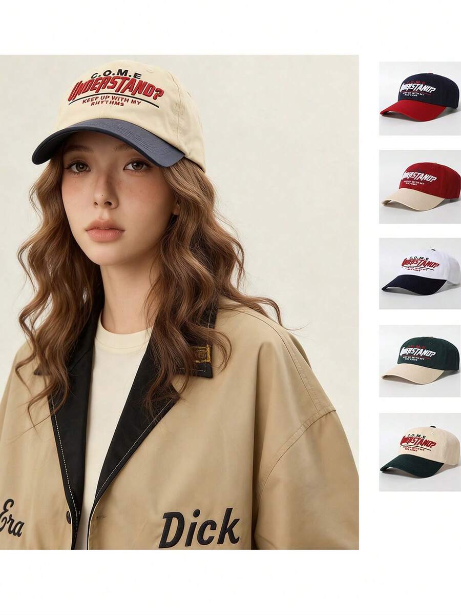 "C.O.M.E Understand" Embroidered Contrast Brim Baseball Cap Streetwear Adjustable Dad Hat "Keep Up With My Rhythms" Slogan Baseball Cap Street Style Embroidered Baseball Cap | Adjustable Contrast Brim Dad Hat - Embroidered Baseball Cap - View 1