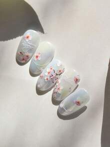1pc 5D Embossed Pink Flower Nail Sticker, Popular Japanese Stationery Vintage Spring Sakura Nail Art Decor Sticker Nail Stickers - Multicolor - View 7