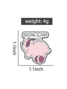 1pc "Adult Life Is Hard" Enamel Pin, Cute Raccoon Design Brooch, Lapel Pin, Backpack Decor, Jewelry Accessory, Gift For Friends - Pink - View 11