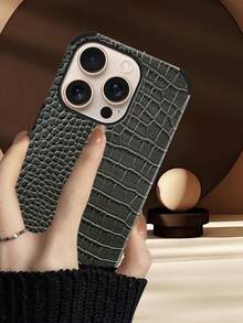 1pc Crocodile Skin Pattern Shock-Proof Leather Phone Case With Sound Amplifier Design, Suitable For IPhone 17/16/15/14/13/12/11, Holiday Gift - Silver-gray - View 5