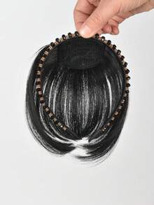 人造水钻发箍刘海接发假发，两侧较长，适合女性，自然黑色棕色刘海 - 彩色 - 查看 10