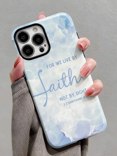 1pc Watercolor Tie Dye Marble Pattern Religious Slogan Glossy 2-In-1 Phile Shell Full Coverage Phone Hard Case For Samsung/ 11/12/13/14/15/16/17 Pro Max