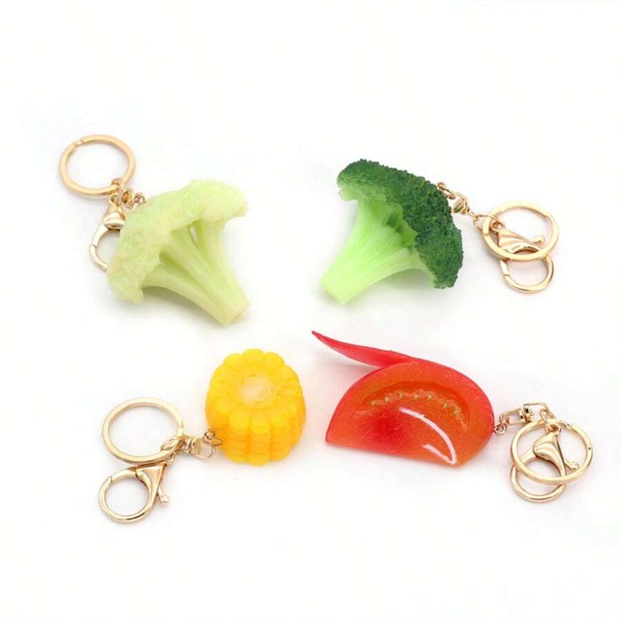 PVC Realistic Food Themed Bag Charms And Keychains, Including Corn, Broccoli And Cauliflower Designs. These Women's Keychains Come With Keyring And Lobster Clasp, Suitable For Handbags, Wallets And Backpacks. - Multicolor - View 1
