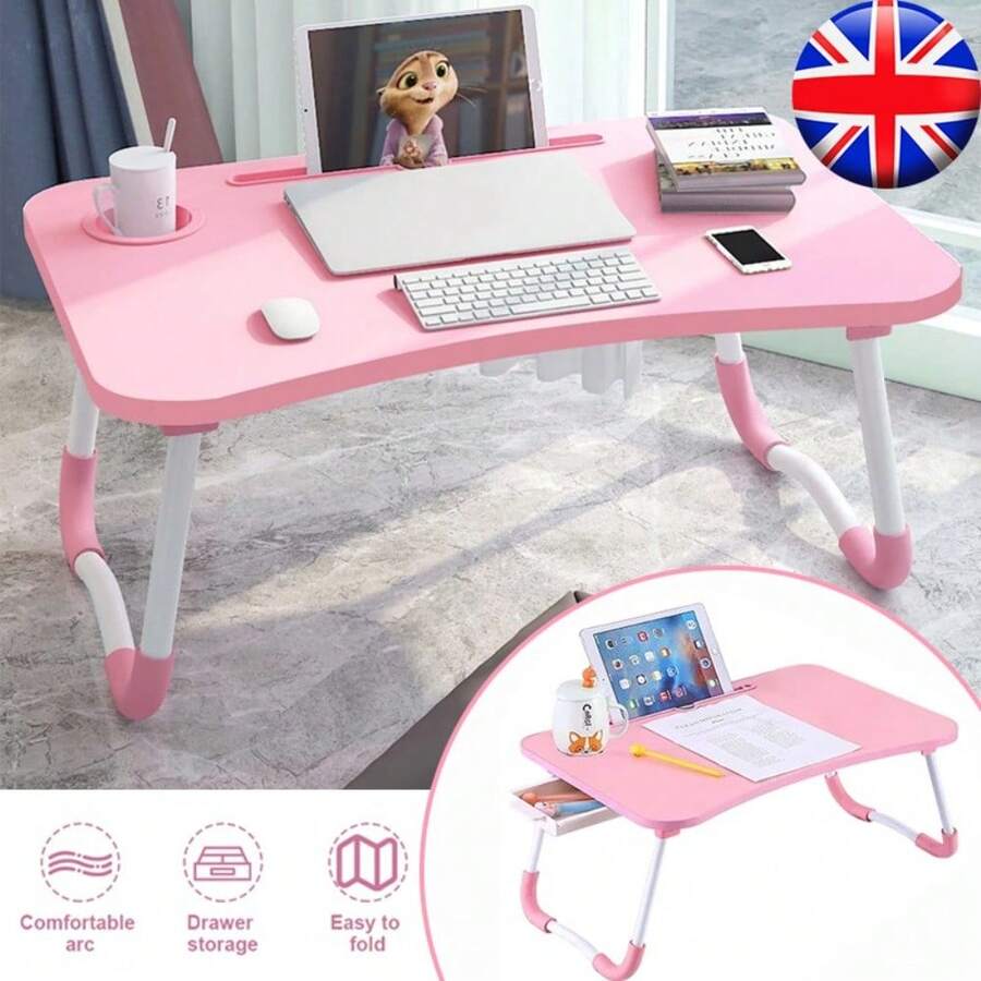 Folding Laptop Table Bed Tray Sofa Lap Portable Computer Desk Stand Breakfast. - Pink - View 1