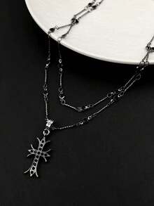 European & American Style Cross Pendant Choker Necklace, Edgy & Sweet Goth Chic Multi-Layer Tassel Long Necklace, Sweater Chain For Women - Multicolor - View 10