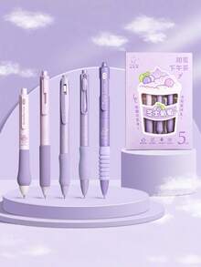 Bộ 5 bút bi gel khô nhanh, mực đen 0.5mm, cán cầm mềm mại, màu tím cao cấp, thích hợp cho học tập, văn phòng, thi cử và mùa tựu trường. - Bút gel - Xem 8