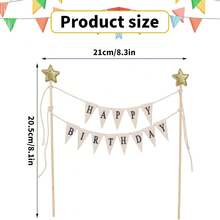 1 pièce Drapeau décoratif de gâteau non comestible, Bannière de décoration de gâteau d'anniversaire joyeux à double face colorée, Dessus de gâteau en toile de jute blanche - Style 2 - Voir 3