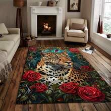 Luxurious Flowers And Exquisite Tigers Pattern Flannel Carpet, Vibrant And Energetic , 2D Digital Printing, Non-Slip Rubber Bottom, Multiple Sizes Available. Suitable For All Seasons, Washable, Machine Washable, Comfortable, Unique, Suitable For Him, Her, Family Members, Boyfriend, Girlfriend, Father, Family Members, Mother, Lover, Daughter, Son, Grandfather, Grandmother, Teacher, Doctor, Nurse, Friend, Classmate, Pet. As Birthday Gifts, Household Items, Wedding Items, Souvenirs, Home Decoration, Daily Life, Office Decoration, Birthday, Anniversary, Valentine's Day, Thanksgiving, Graduation Season, Christmas, Halloween, Mother's Day, Father's Day, Wedding, New Year Gift Decoration. Suitable For Shopping Centers, Restaurants, Kitchens, Bathrooms, Living Rooms, Bedrooms, Corridors, Balconies, Outdoor Doors, Door Mats, Entrance Mats, Non-Slip Mats, Offices, Cafes, Piano Room Floor Decoration - 多色4 - 查看 3