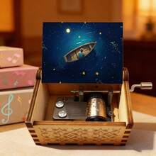 Hand Crank Wooden Music Box - Starry Night Boat Engraved Musical Box, No Battery Needed, Perfect Gift For Art Lovers, Christmas, Birthday - Starry Night Boat Music Box - View 12