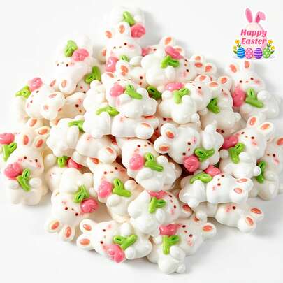 5/10/20/30pcs 4.72inch/12cm Mini Rabbit Resin Pendant, Suitable For DIY Crafts - Flat Pink And White Easter Bunny With Tulip, Small Realistic Rabbit For Vase Filler, Spring Decor, Scrapbooking And Clothing Making