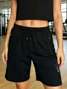 Quần short nữ mùa hè có túi khóa kéo - Chất liệu nhẹ, thoáng khí, phù hợp cho chạy bộ, hoạt động ngoài trời, kỳ nghỉ và mặc thường ngày. - màu đen - Xem 10