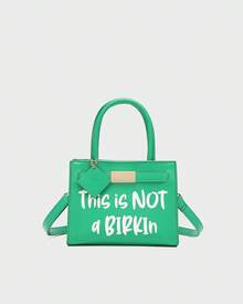 Tote&Carry Women's Y2K Baddie Sassy Letter Print Mini Tote Bag, Vibrant Green PU Leather Crossbody Top Handle Purse, This Is Not A Birkin Ironic Luxury Parody Statement Handbag For Spring Festival Concert Party - 綠色 - 查看 10