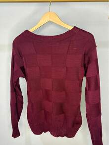 Women's Winter Knit Sweater, Boho Style, Square Knit, Elegant, Simple, Casual, Wool-Like Fabric, Textured Knit, Suitable For Evenings, Holidays, Weddings, Offices, Street Wear, Travel, Brunch, Autumn/Winter. - 紅木色 - 查看 2