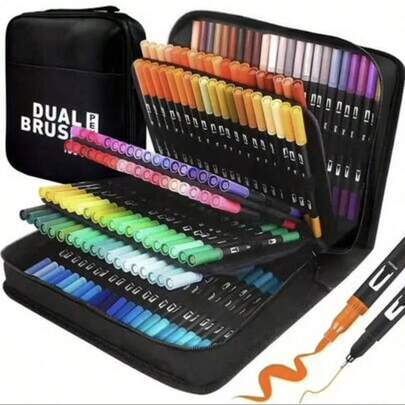 Bộ bút dạ acrylic 120/100/80/72/60/48/36/24 màu, bút dạ hai đầu - Bút chì màu, bút vẽ màu nước, bút vẽ thư pháp nét mảnh - Bút vẽ tranh minh họa sách tô màu người lớn, vẽ tranh tạp chí, vẽ graffiti, bao bì CD chất lượng cao (Họa tiết thân bút sẽ được giao ngẫu nhiên do các lô sản xuất khác nhau)