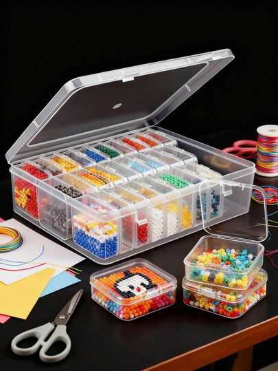 31-Piece Set: 1 Large Box + 30 Small Boxes Transparent Plastic Storage Boxes With Miniature Containers - Bead Organisers - Featuring Hinged Lids. Ideal For Storing Beads And Sequins, These Rectangular, Durable Plastic Boxes Help You Organise Your Beads - Perfect For DIY Jewellery Projects.