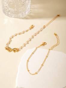 2件套时尚百搭金属珍珠蝴蝶脚链，日常叠戴的精美礼物 - 30207-ank-G - 查看 5