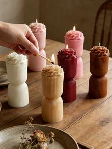 优雅3D立体花卉造型大豆蜡烛 - 罗纹设计，多色香氛蜡烛套装，浪漫家居装饰及女士礼物 - 1PC - 查看 5