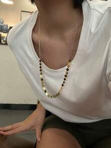 1件18K镀金不锈钢拼接设计项链，时尚休闲简约风格，适合日常佩戴 - 金色 - 查看 3