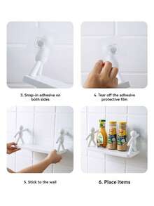 No-Drill Wall Mounted Shelving Unit, Bathroom Cosmetics Organizer Rack, Kitchen Storage Shelf, Adhesive Easy Install - Multicolor - View 8