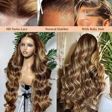 13x4 13x6 Body Wave Lace Front Wigs Human Blended Hair 200% Density 26 Inch 5x5 Wear & Go Glueless Wig HD Lace Human Frontal Hair Wigs For Women With Baby Hair #4/27 Honey Blonde Ombre Highlight - SP4/27 - View 9