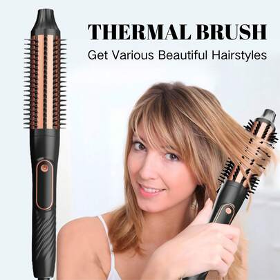3-In-1 Straightening & Curling Hair Styler, Rapid Heating, 3 Temperature Settings, Ceramic Coating For Soft & Shiny Hair, Suitable For All Hair Types, Daily Styling, Fashion Styling Brush, Anti-Scald & Anti- Design, Holiday Gift
