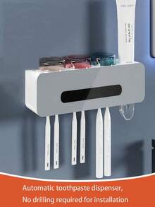 Wall-Mounted Toothbrush Sterilizer And Toothpaste Dispenser, Toothbrush Holder, Bathroom Accessories, Drill-Free Toothbrush Holder With Toothpaste Squeezer Dispenser Set - Multicolor - View 10
