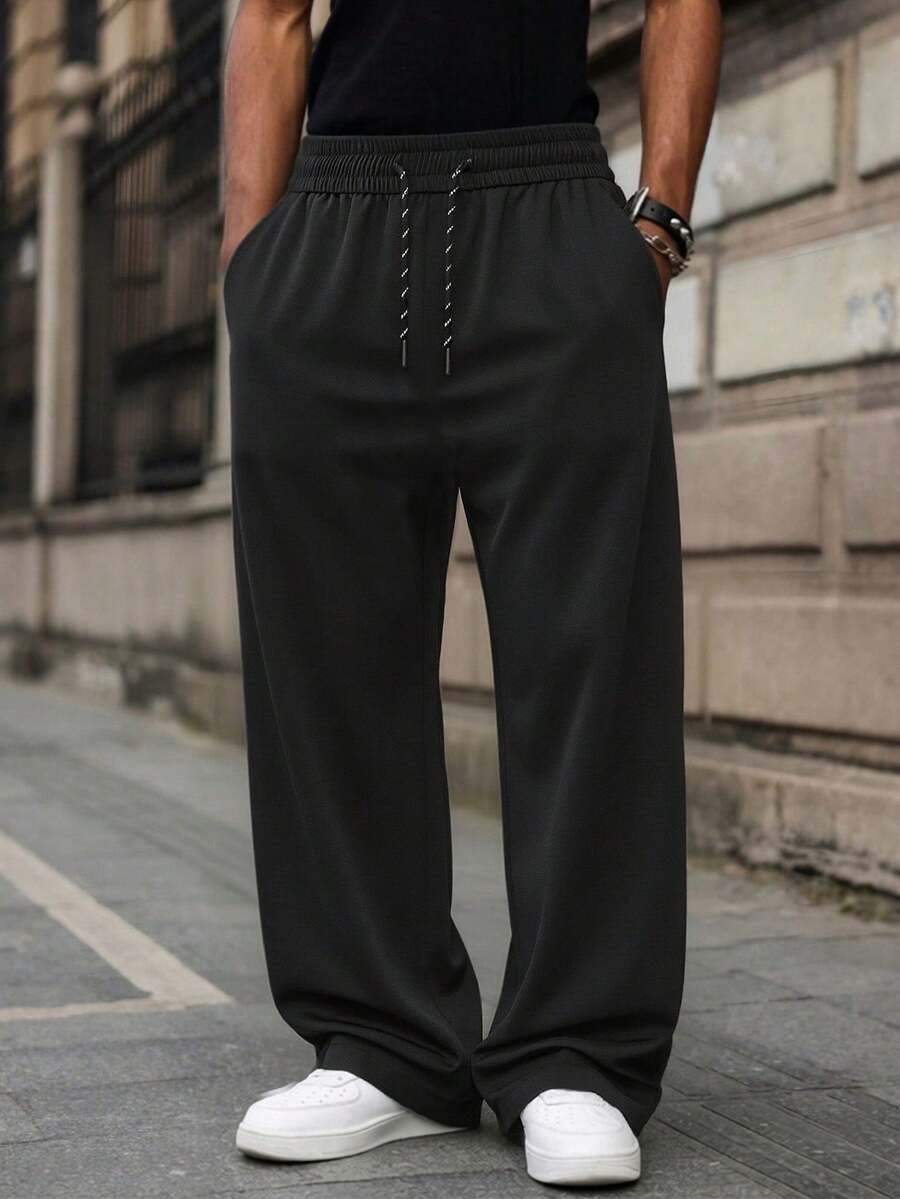 男士休闲宽松口袋工装裤，哥特风长裤，多巴胺色，工装裤，户外功能性款式，男士休闲裤，运动裤，宽松斜纹裤，功能性长裤，跑步裤，宽松运动裤，跑步裤，宽松工装裤，送给老公和男友的礼物 - 黑色 - 查看 1