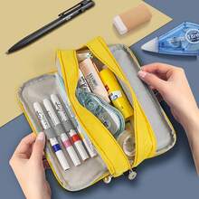 Minimalist High-Quality New Middle School Student Large Capacity Stationery Pencil Case, Ins Japanese Style Stationery Box - 1pc Black - View 3