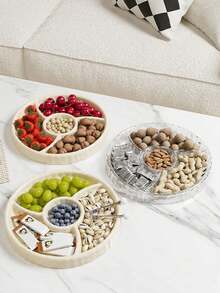 1pc Ripple Pattern Fruit Plate, Luxury Elegant Compartment Snack Tray, Kitchen/Living Room Fruit Plate - Multicolor - View 5